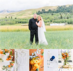 bride and groom taking wedding portraits in the mountains in montana