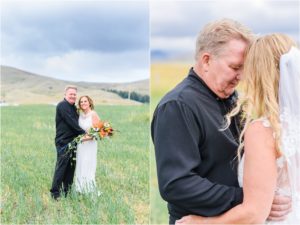 bride and groom taking portraits in mountain montana