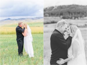 bride and groom taking portraits in mountain montana