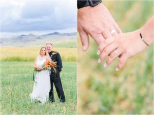 bride and groom taking portraits in mountain montana
