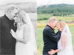 bride and groom taking portraits in mountain montana